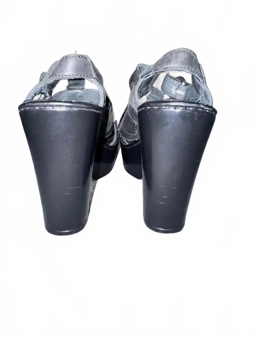 Born Black Leather Platform Heeled Sandals Size 8 / 39